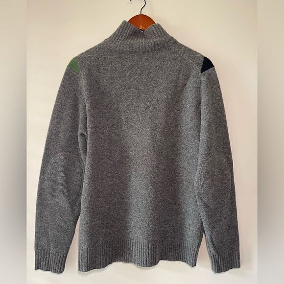 J. Crew 100% Premium Lambswool Argyle Gray Zip Pullover Sweater Size Medium - Picture 3 of 8